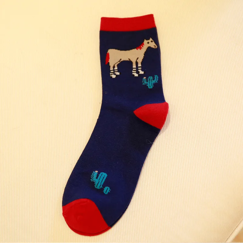 2 пары мужские хлопковые короткие носки милые маленькие лошади Индивидуальные забавные носки осень Весна Удобные Хорошие эластичные мужские носки - Цвет: C