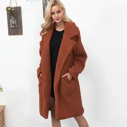 Женская мода зима теплый толстый искусственный мех с длинным рукавом пальто куртка верхняя одежда