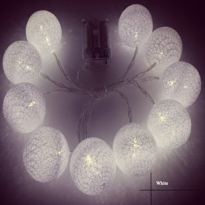 Светодиодный фонарь на батарейках, 2 м, 10 шт., белые хлопковые шары, гирлянды, сказочные, вечерние, свадебные, для патио, Рождественский Декор