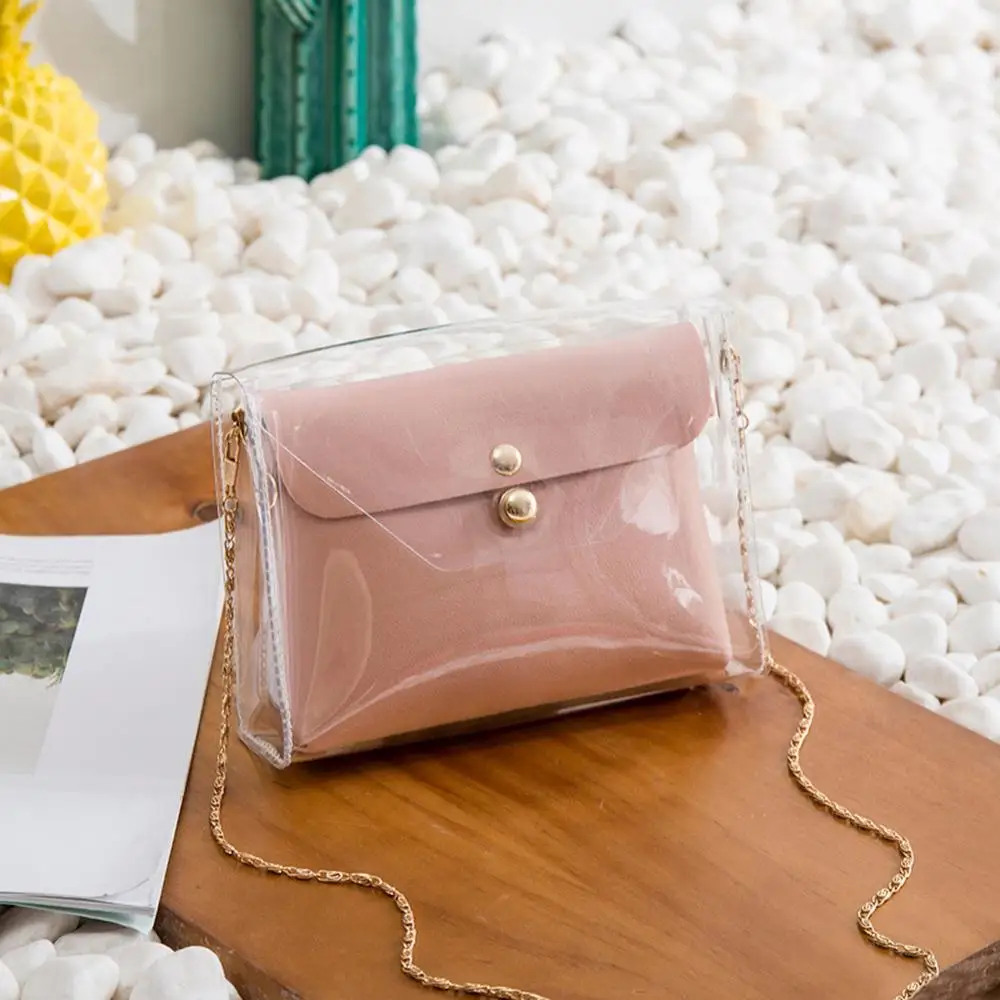 2 قطعة أزياء شفافة نظيفة سلسلة Crossbody مخلب حقائب كتف للنساء 2018 الإناث الفتيات البسيطة حقيبة ساعي Sac