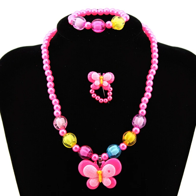 Fashion Lovely Beads Charming Butterfly Necklace Bracelets Kids Baby