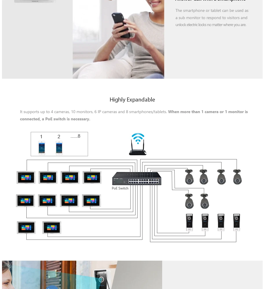 Homssecur 7 "Hands-free IP RJ-45 проводной видео и аудио Домашний домофон с внутримонитором аудио домофон падение Болт замок в комплекте