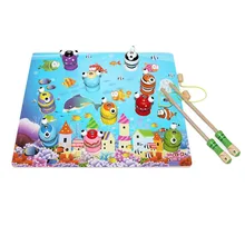 

Cartoon Wooden Magnetic Fishing Toy Children Fishing Game Toys Colorful 3D Finsh Shape Parent-child Play Toys