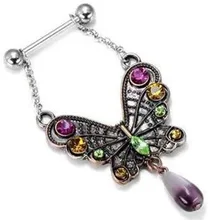 New Designed Zircon Nipple Antique Very Beautiful Colorful Butterfly Body Jewelry Nipple Piercing Wholesale