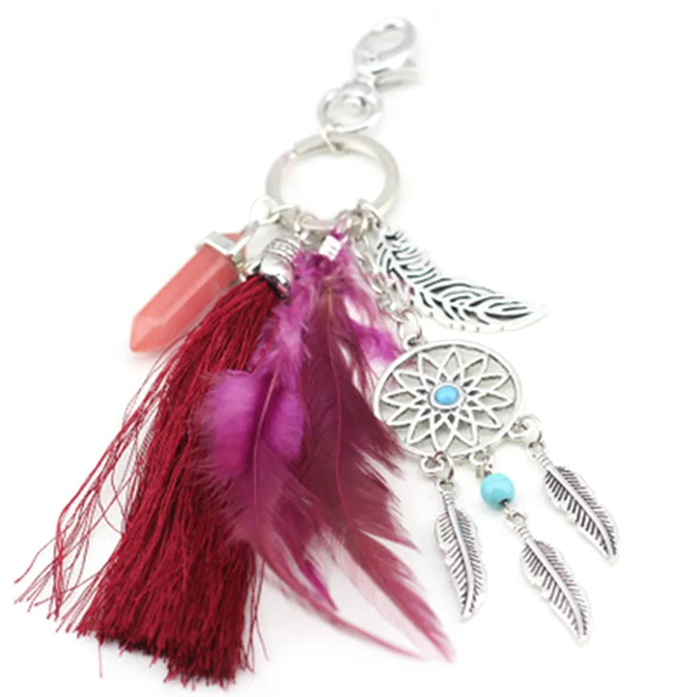 Boho Style Key Chain Dream Catcher Tassel Feathers Palm Pendant Keyring