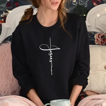 

Fashion Jesus Cross Faith Rewneck Sweatshirt Femmes Christian Sweatshirts Faith Hoodie Women Youth Female Creative Plus Size Top