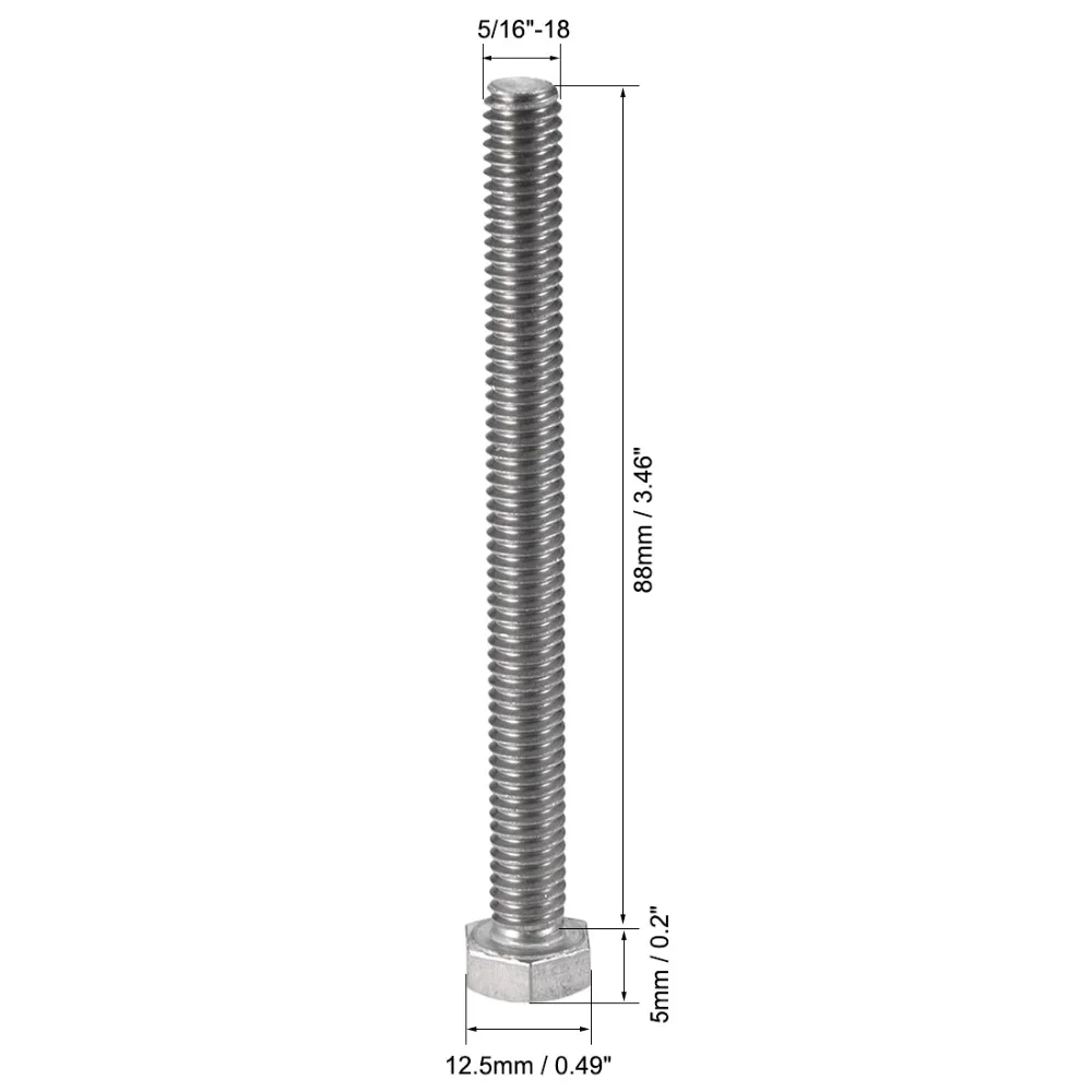 

UXCELL 5Pcs Bolts 5/16-18x3-1/2" 304 Stainless Steel Hex Head Screw Bolts Fastener For Communication Equipment Ship Assembly