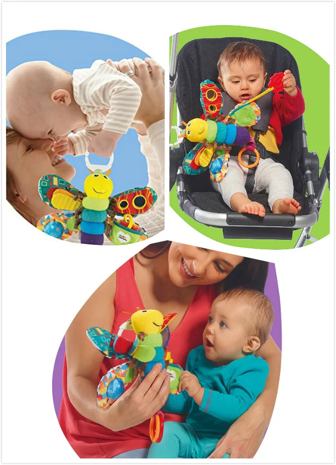 Firefly Rattle Toys Infant kids toys butterfly Wrist Rattle Plush Doll Mobile Music Hanging with Teether and Clip for Girls boys