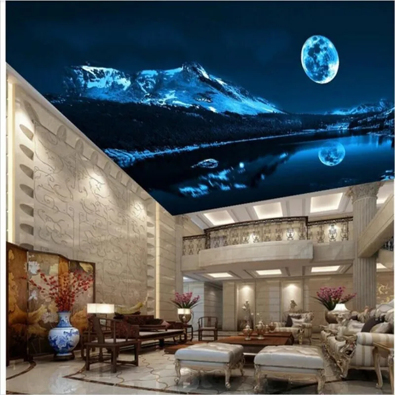 Пользовательские 3d обои Красивые Романтические Луна озеро ночное небо современный минималистский украшения стены с фабрики