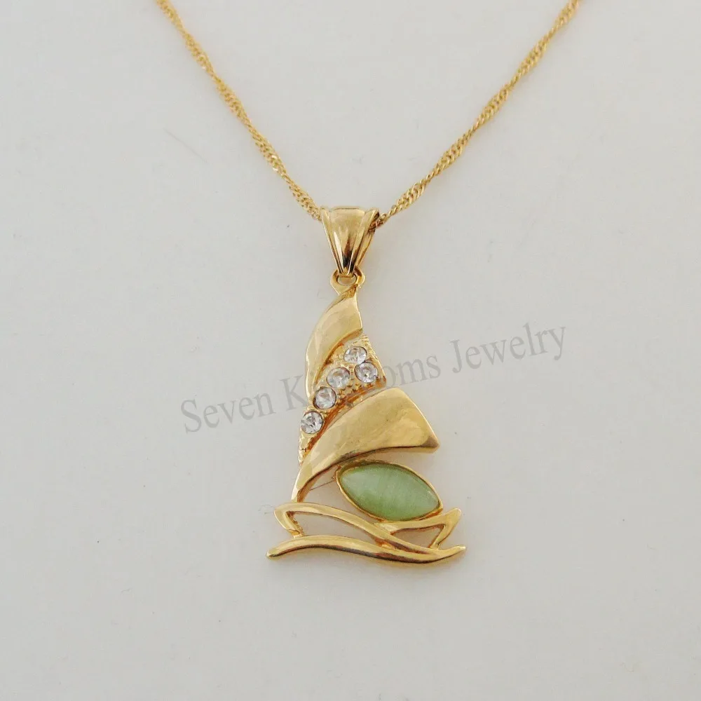 Min order 10$ can mix design - YELLOW GOLD OVERLAY 18&quot NECKLACE&ampVIVID CAT EYE STONE SAILBOAT YACHT SHIP PENDANT | Украшения и
