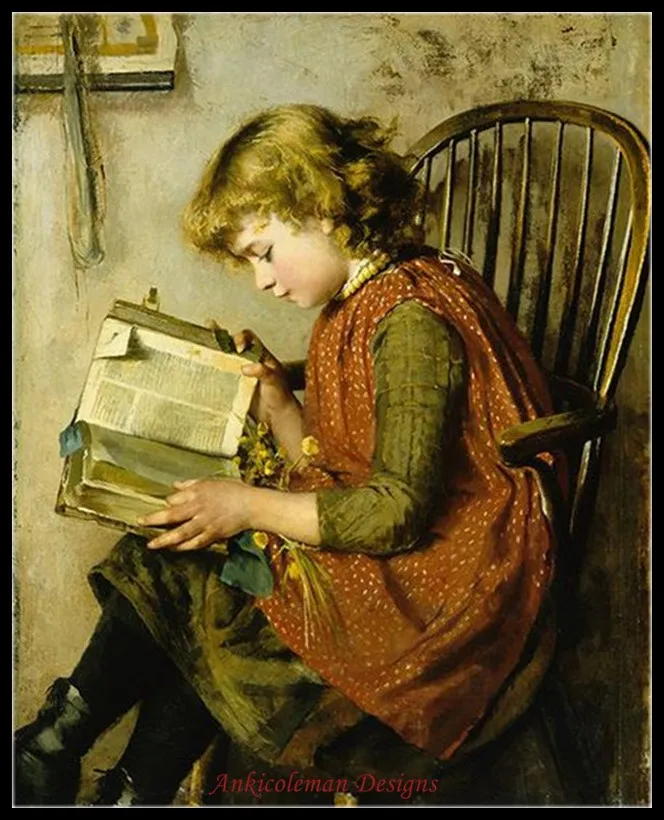 

Counted Cross Stitch Kits Needlework Embroidery - 14 ct Aida DMC Color DIY Arts Handmade Home Decor - A Young Girl Read