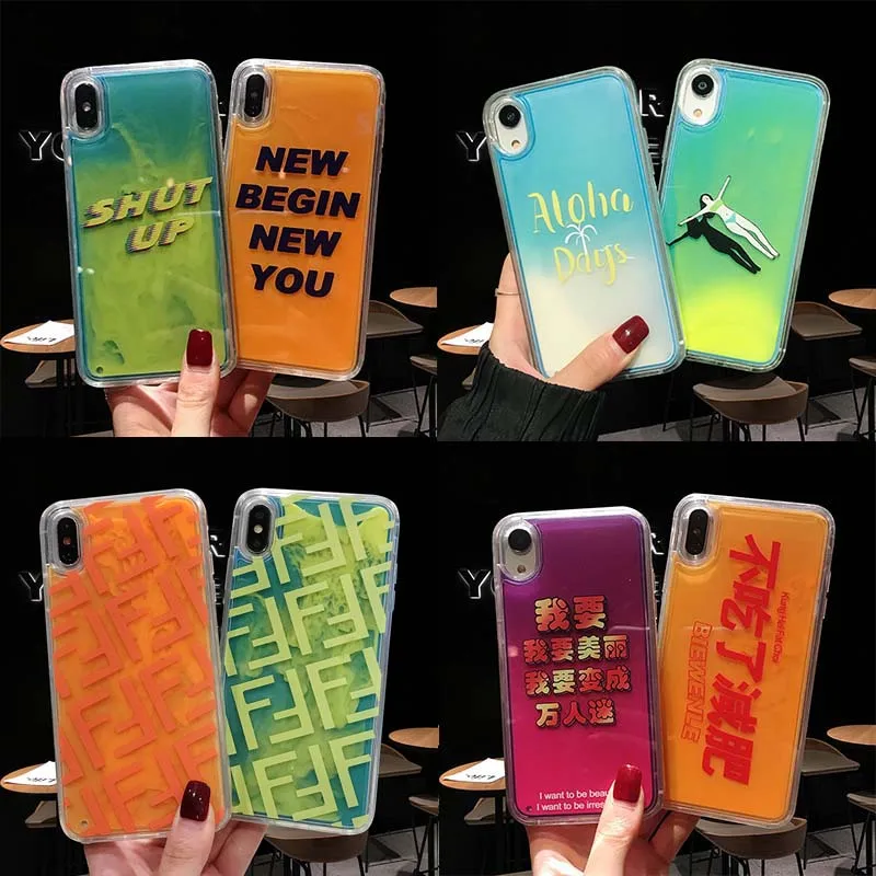 

Hot Color luminous quicksand Instagram Popular cover case for iphone X XR XS MAX 6 6S 7 7Plus 8 8Plus Suprem Sports phone coques