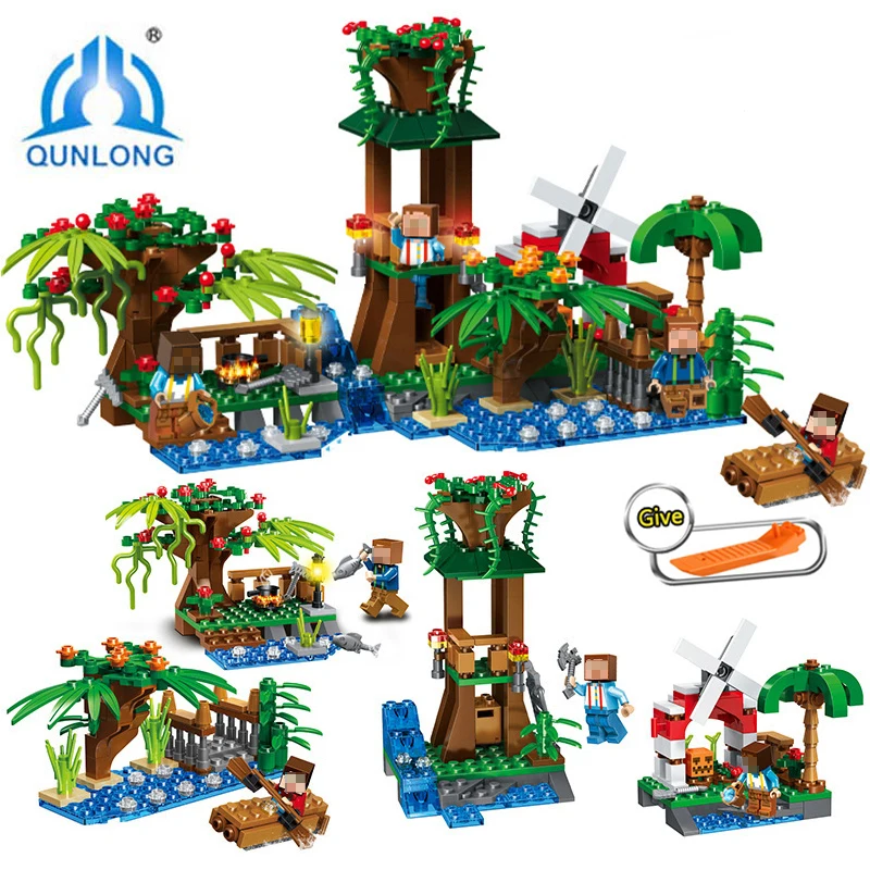 

Qunlong Toys My World 4 in 1 Jungle Windmill Building Blocks Children Educational Toys Compatible Legoings Friends Minecrafted