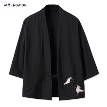 MRDONOO кимоно китайский стиль для мужчин ретро три четверти рукав кардиган куртка для китайской одежды хан Свободные Большой Хлопок Лен Топ