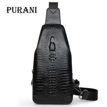 PURANI Vintage Crocodile Alligator Leather Bag Men Chest Pack Crossbody Bags Men Shoulder Messenger Sling Bag Travel Zipper Bags men crossbody bags sling shoulder bag male chest pack canvas messenger bags small sling pack ipad phone travel bag sacoche homme