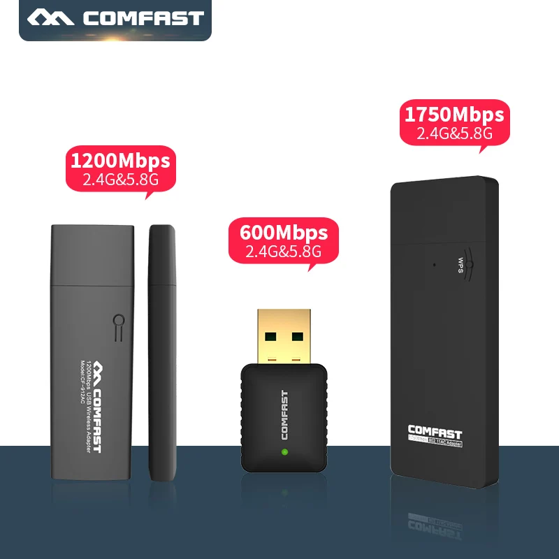 COMFAST usb wifi адаптер 802.11ac/b/g/n 600mbps-1750mbps сетевая карта двухдиапазонный 5,8 ГГц + 2,4 ГГц Wi-Fi dongle компьютер адаптер переменного тока