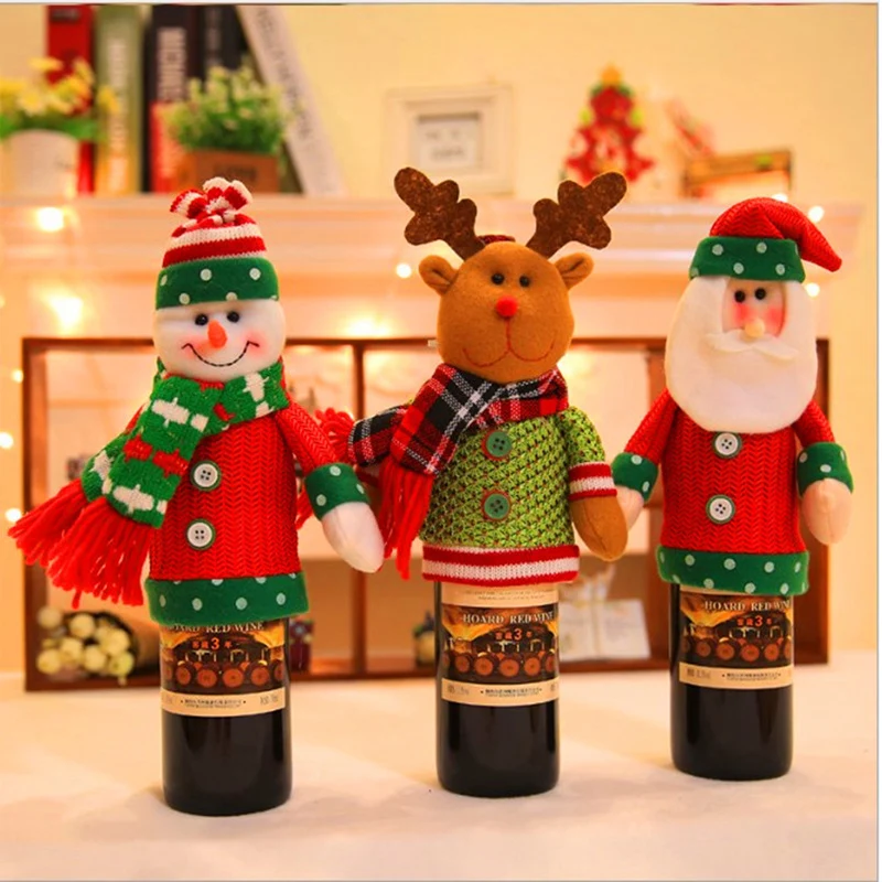 Muñeco de lana de Navidad nuevo Elk Santa Claus Snowmen juguetes de Peluche suaves decoración de botellas para el hogar para niños Juguetes Peluches