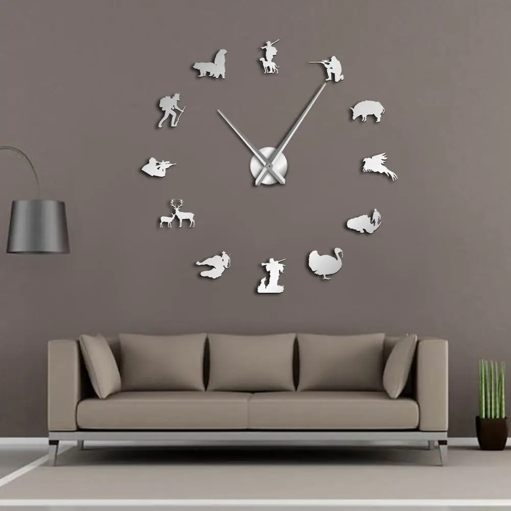 

Hunting DIY Giant Wall Clock Animal Hunters Exclusive Big Time Clock Watch Hunting Club Wall Decor Mirror Effect DIY Wall Art