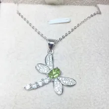 Природные Перидот кулон Стрекоза Стиль 925 серебро происхождения реального Перидот 0.5ct gemstone Fine jewelry# T18081705