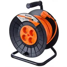 Удлинитель ЕРМАК силовой на катушке с заземлителем, 4 гнезда, евро, 3х1,0 мм2, 25м