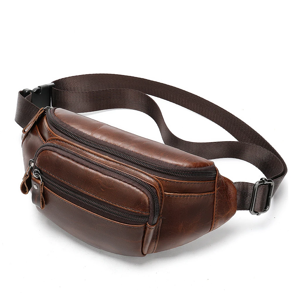 

genuine leather waist bag for men designer sports fanny pack belt bags purse crossbody backpack with multiple zipper pockets