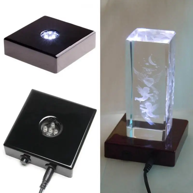 

Portable Black 5 LED USB Night Light Lamp Base Stand Crystal Display Crafts Lamp Bases US Plug AC Adapter