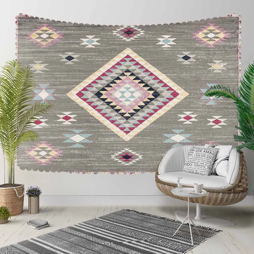 

Else Ethnic Gray Pink Persian Kilim Design Vintage 3D Print Decorative Hippi Bohemian Wall Hanging Landscape Tapestry Wall Art