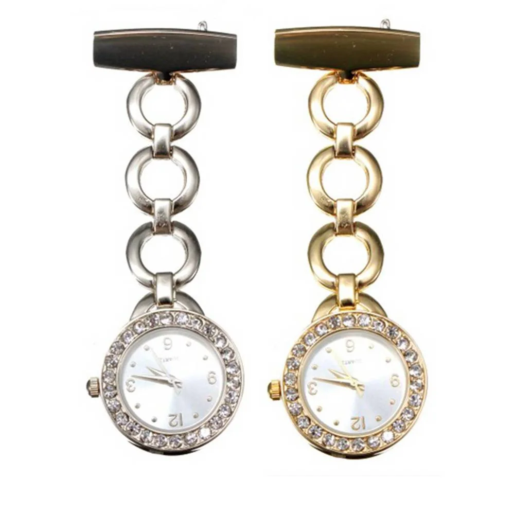

Luxury Rhinestone Round Dial Nurse Watch Brooch Pin Quartz Fob Pocket Watch