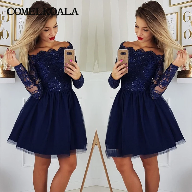 navy blue short gown