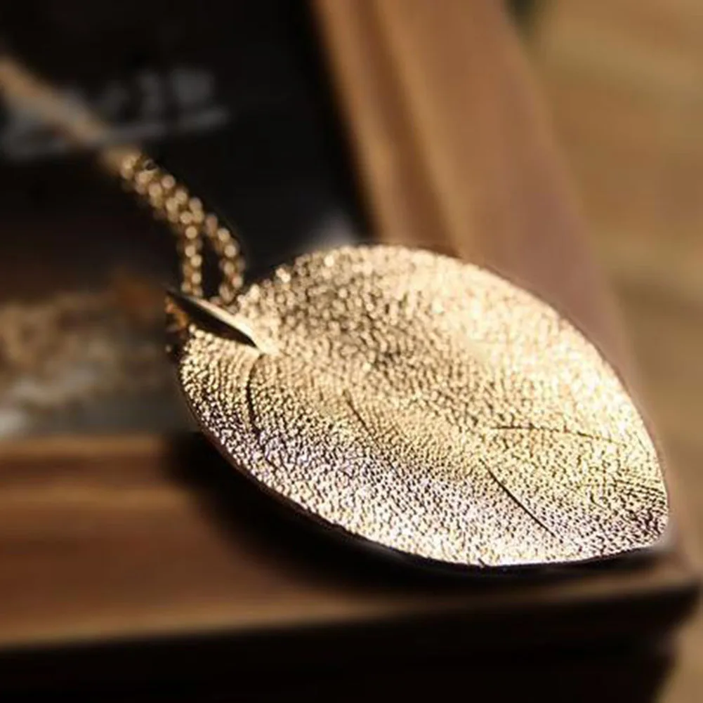 

Fashion Jewelry Maxi Necklace Gold-Color Chain Leaf Design Pendant Necklaces & Pendants New For Women collier femme