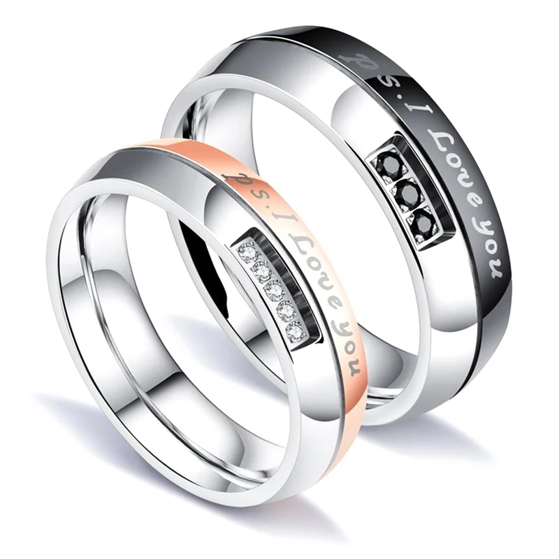 Stainless Steel Simple Circle "PS. I Love You" Couple