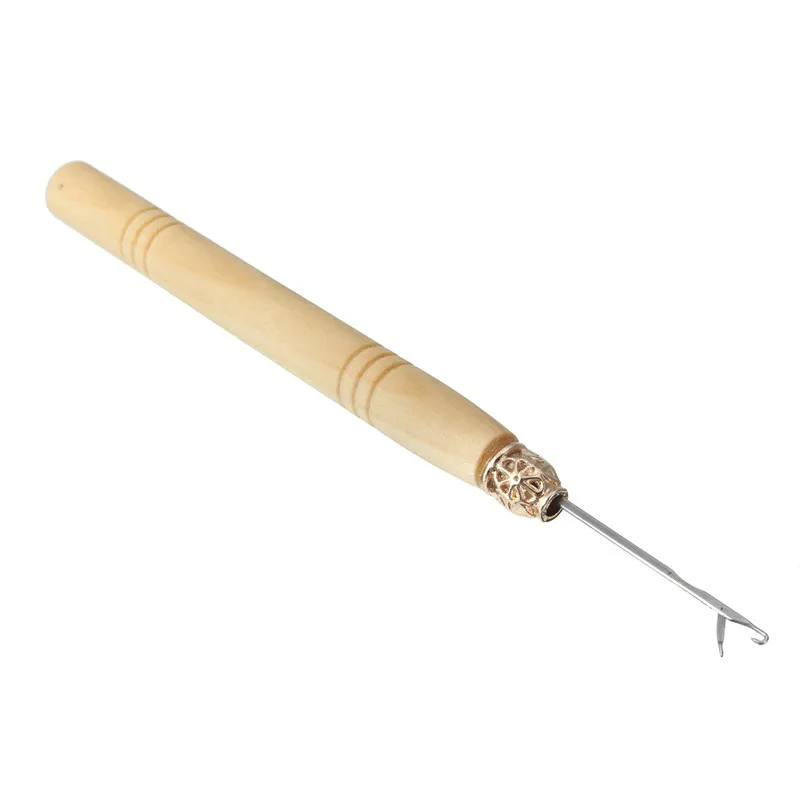 

1pcs Wooden Handle Crochet Hook Threader Pulling Needle For Linking Micro Rings/Loop Needle Hair Extension Braiding Wig Tools
