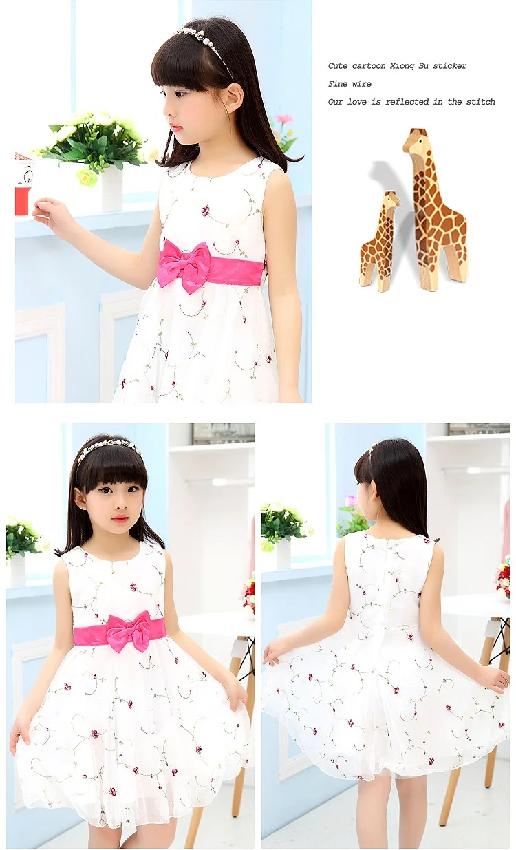 Girl tutu Dresses baby Print Girl Dress 2017 New Summer Flower Cute Bow Embroider Dresses O-neck Sleeveless Knee-Length