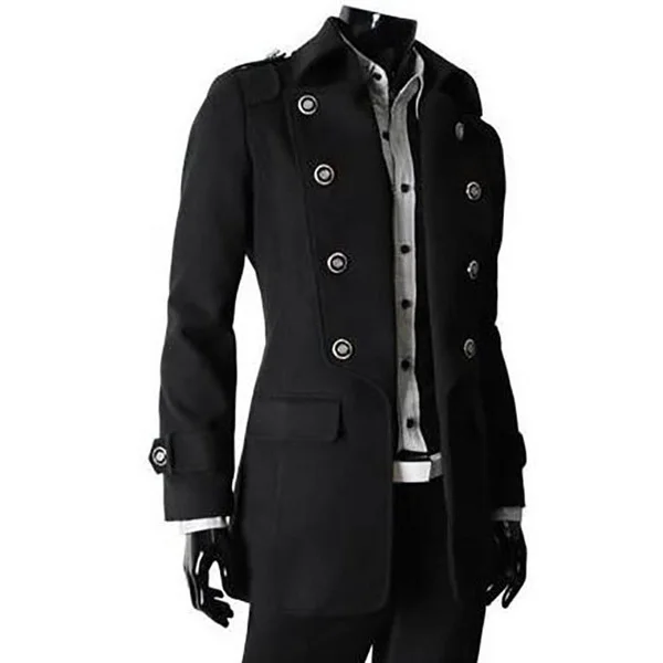 Черный мужской классический двойной воротник с длинными рукавами и пуговицами средней длины пальто sjxz1401-F08-127b