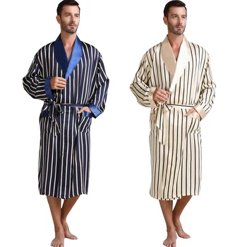 남성용 실크 새틴 잠옷 파자마 잠옷, 잠옷 가운 가운 나이트 가운 라운지웨어, 미국 사이즈 M L XL 2XL 3XL 플러스 스트라이프 _ 선물