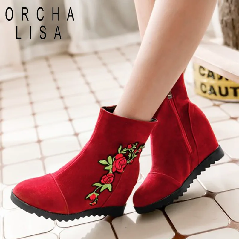

ORCHA LISA Women boots New embroidery Winter Boots lace-up Woman Shoes Casual Full Grain Leather Ankle Boots Botas Mujer C808