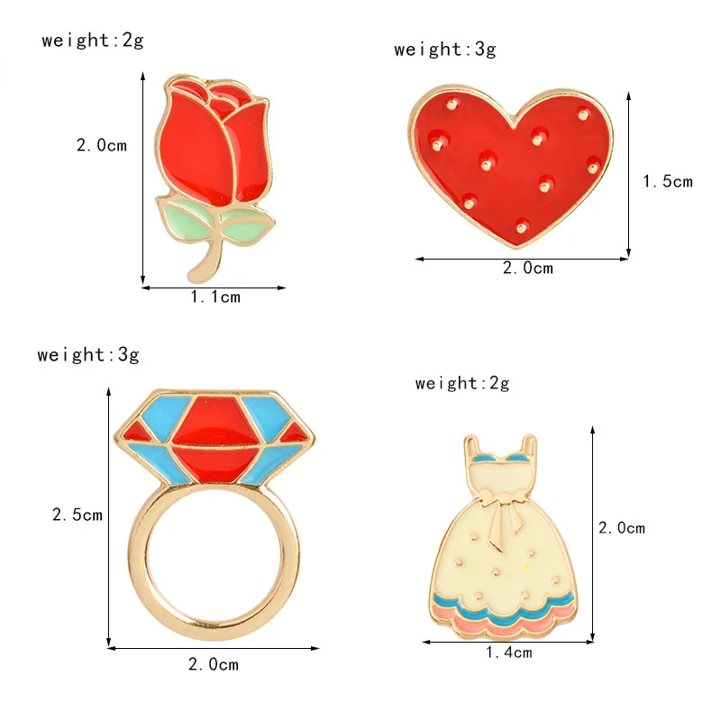 Модные значки, розы, цветок, сердце, кольцо, форма платья, эмалированная булавка, броши для девочек, детские футболки, воротник, джинсовое пальто
