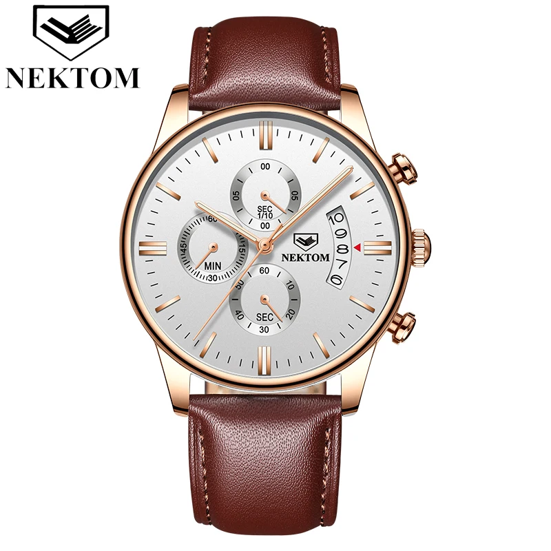 

NEKTOM Top luxury brand business men's watch chronograph waterproof quartz watch all steel male clock Relogio Masculino