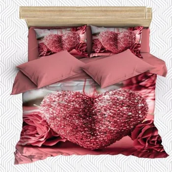 

Else 6 Piece Luxury Pink Diamond Hears Roses Flowers 3D Print Cotton Satin Double Duvet Cover Bedding Set Pillow Case Bed Sheet