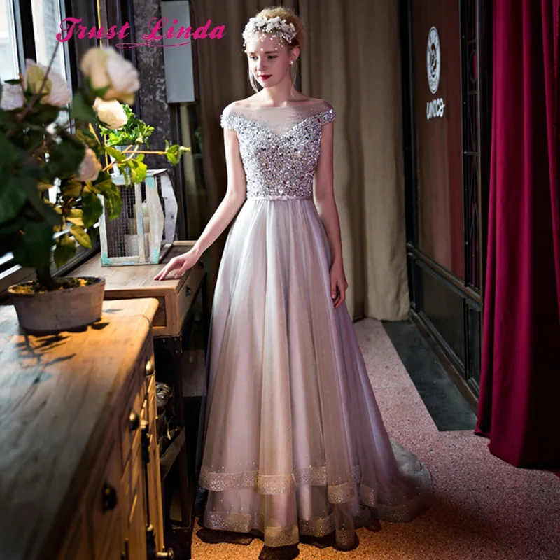 

Beaded Elegant Dress Women For Wedding Party Cap Sleeves Illusion Neck A Line Wedding Party Dress Vestidos De Madrinha