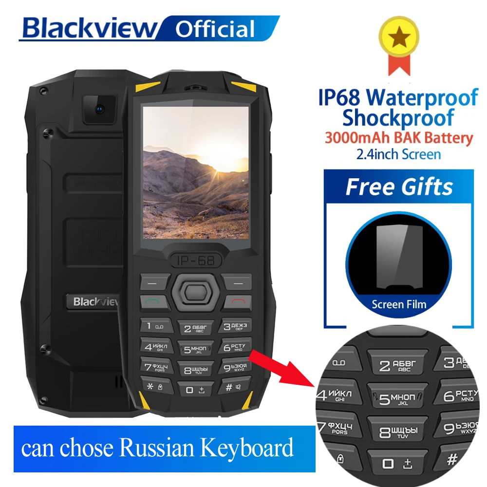 Blackview BV1000 3000 mAh 2,4 дюйма прочный мобильный телефон IP68 Водонепроницаемый противоударный MTK6261 Dual SIM FM Мини сотовый фонарик для телефона