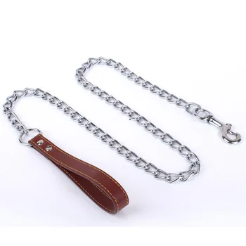 

Metal stainless steel medium big dog chain Leashes dog puppy pitbull golden retriever Pu leather handle Leash collar