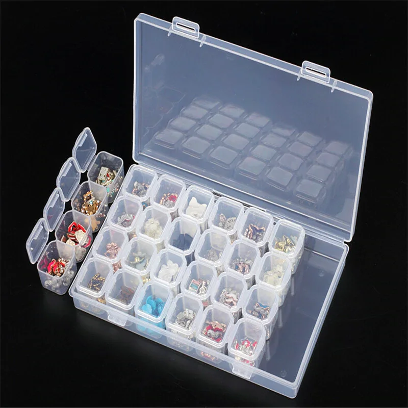 

28 Slots Adjustable Plastic Storage Box Box for Diamond Painting Craft Beads Pill Storage Tool DIY