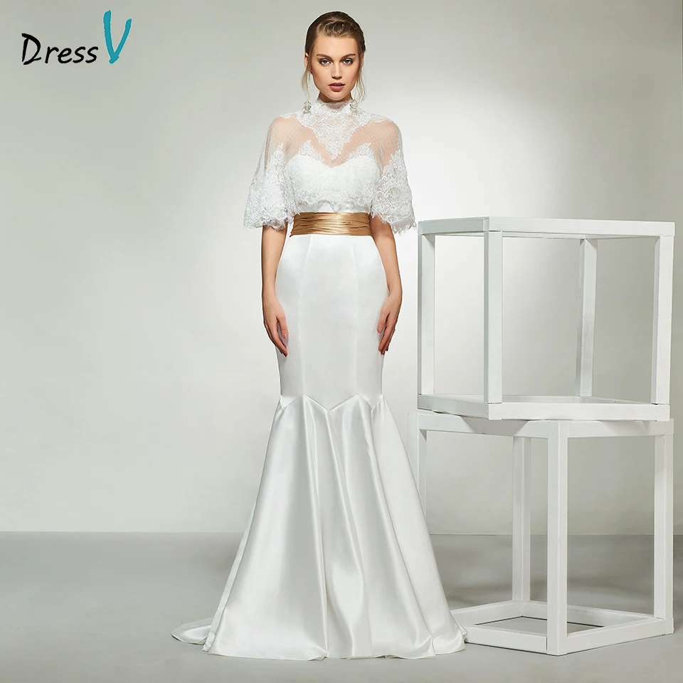 Dressv Элегантное свадебное платье цвета слоновой кости с высокой горловиной и