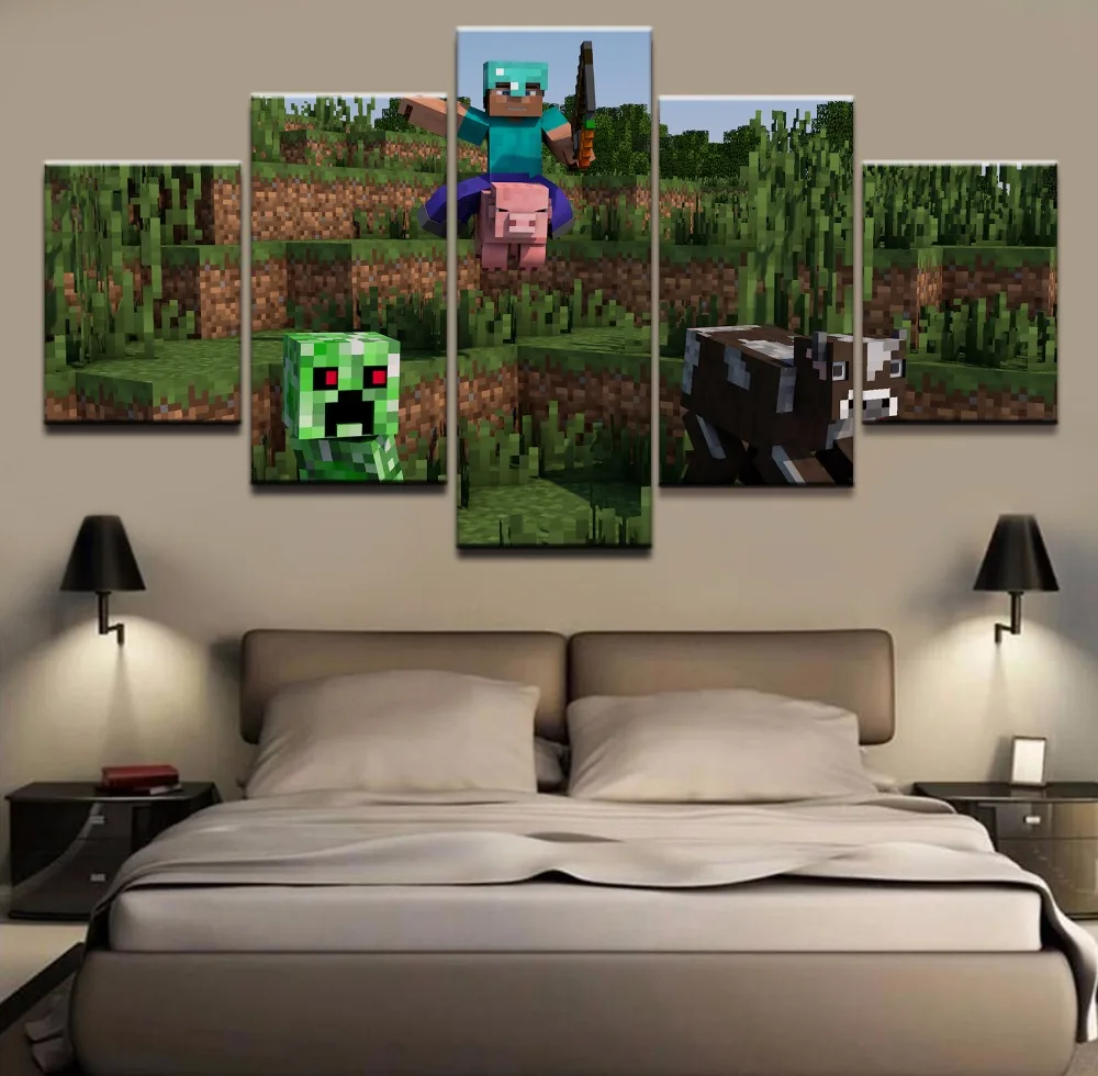 

Print Minecraft 5 Pieces Canvas Painting Wall Decor Game Poster Wall Art Canvas Printed Pictures Home Decor For Living Room
