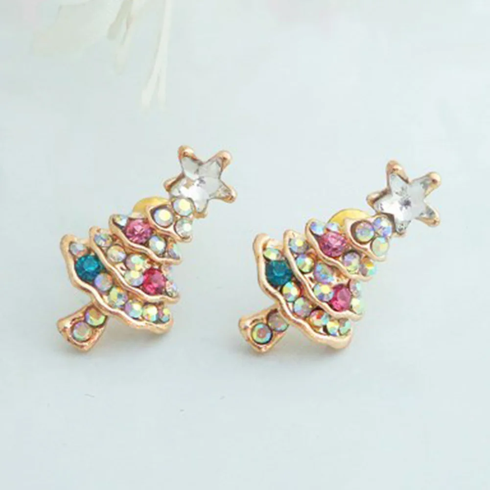 1 Pair Christmas Stud Earring Alloy Crystal Christmas Tree Star Stud