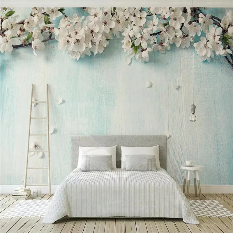 

Small fresh blue wood grain background wall painting professional production mural wholesale wallpaper mural poster photo wall