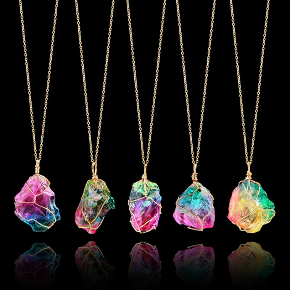 

Fashion Men Women Colorful Natural Stone Pendant Charm Necklace Jewelry Gift