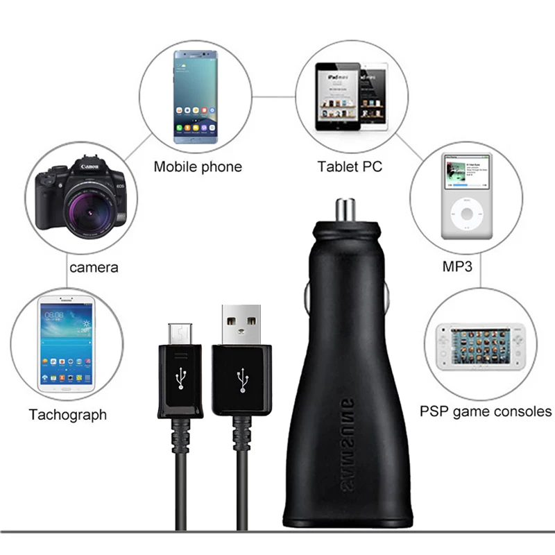 Samsung S7 S6 edge Fast Car Charger 9V1.67A & 5V2A 1.5m Micro USB Cable Cable 2USB Quick Adapter Note2 Note4 Note5 note edge