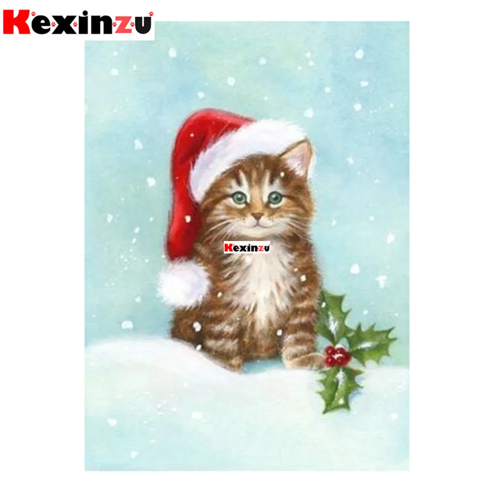 Kexinzu 5D алмазная живопись мультфильм полный квадратный алмаз 3D вышивка крестиком Круглая Мозаика животное кошка Рождественский подарок - Цвет: 4